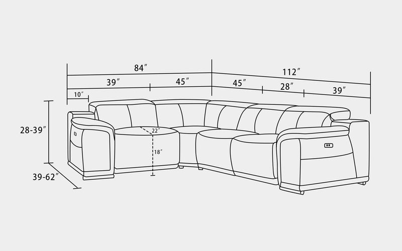 Genoa 4pcs Modern Motion Reclining Sectional Sofa