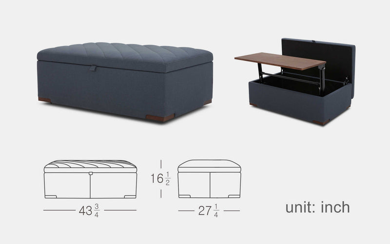 Dimension  | Italian Leather | Fractus Modern Motion Storage Ottoman with Tray Table Desk | Mofit Home Furniture